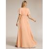 imageEverPretty Womens Bridesmaid Dress VNeck Ruffle Sleeves Ruched Bust Floor Length Chiffon Formal Dresses 0164APeach