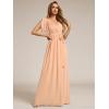 imageEverPretty Womens Bridesmaid Dress VNeck Ruffle Sleeves Ruched Bust Floor Length Chiffon Formal Dresses 0164APeach