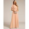 imageEverPretty Womens Bridesmaid Dress VNeck Ruffle Sleeves Ruched Bust Floor Length Chiffon Formal Dresses 0164APeach