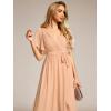 imageEverPretty Womens Bridesmaid Dress VNeck Ruffle Sleeves Ruched Bust Floor Length Chiffon Formal Dresses 0164APeach