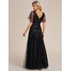 imageEverPretty Womens Sequin Sparkly VNeck Short Sleeve ALine Floor Length Evening Dress 00734Black