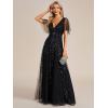 imageEverPretty Womens Sequin Sparkly VNeck Short Sleeve ALine Floor Length Evening Dress 00734Black