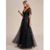 imageEverPretty Womens Sequin Sparkly VNeck Short Sleeve ALine Floor Length Evening Dress 00734Black