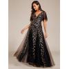 imageEverPretty Womens Sequin Sparkly VNeck Short Sleeve ALine Floor Length Evening Dress 00734Black Gold