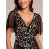 imageEverPretty Womens Sequin Sparkly VNeck Short Sleeve ALine Floor Length Evening Dress 00734Black Gold