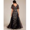 imageEverPretty Womens Sequin Sparkly VNeck Short Sleeve ALine Floor Length Evening Dress 00734Black Gold
