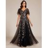 imageEverPretty Womens Sequin Sparkly VNeck Short Sleeve ALine Floor Length Evening Dress 00734Black Gold