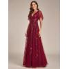 imageEverPretty Womens Sequin Sparkly VNeck Short Sleeve ALine Floor Length Evening Dress 00734Burgundy