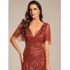 imageEverPretty Womens Sequin Sparkly VNeck Short Sleeve ALine Floor Length Evening Dress 00734Burnt Orange