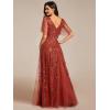 imageEverPretty Womens Sequin Sparkly VNeck Short Sleeve ALine Floor Length Evening Dress 00734Burnt Orange