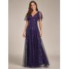 imageEverPretty Womens Sequin Sparkly VNeck Short Sleeve ALine Floor Length Evening Dress 00734Deep Purple