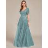 imageEverPretty Womens Sequin Sparkly VNeck Short Sleeve ALine Floor Length Evening Dress 00734Dusty Blue