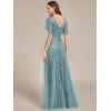 imageEverPretty Womens Sequin Sparkly VNeck Short Sleeve ALine Floor Length Evening Dress 00734Dusty Blue