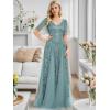 imageEverPretty Womens Sequin Sparkly VNeck Short Sleeve ALine Floor Length Evening Dress 00734Dusty Blue