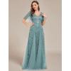 imageEverPretty Womens Sequin Sparkly VNeck Short Sleeve ALine Floor Length Evening Dress 00734Dusty Blue