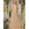 imageEverPretty Womens Sequin Sparkly VNeck Short Sleeve ALine Floor Length Evening Dress 00734Gold