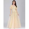 imageEverPretty Womens Sequin Sparkly VNeck Short Sleeve ALine Floor Length Evening Dress 00734Gold