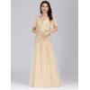 imageEverPretty Womens Sequin Sparkly VNeck Short Sleeve ALine Floor Length Evening Dress 00734Gold