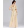 imageEverPretty Womens Sequin Sparkly VNeck Short Sleeve ALine Floor Length Evening Dress 00734Gold
