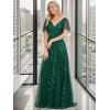 imageEverPretty Womens Sequin Sparkly VNeck Short Sleeve ALine Floor Length Evening Dress 00734Green