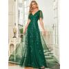 imageEverPretty Womens Sequin Sparkly VNeck Short Sleeve ALine Floor Length Evening Dress 00734Green