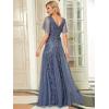 imageEverPretty Womens Sequin Sparkly VNeck Short Sleeve ALine Floor Length Evening Dress 00734Haze Blue