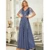 imageEverPretty Womens Sequin Sparkly VNeck Short Sleeve ALine Floor Length Evening Dress 00734Haze Blue