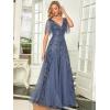imageEverPretty Womens Sequin Sparkly VNeck Short Sleeve ALine Floor Length Evening Dress 00734Haze Blue