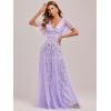 imageEverPretty Womens Sequin Sparkly VNeck Short Sleeve ALine Floor Length Evening Dress 00734Lavender