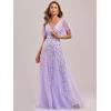 imageEverPretty Womens Sequin Sparkly VNeck Short Sleeve ALine Floor Length Evening Dress 00734Lavender