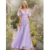 imageEverPretty Womens Sequin Sparkly VNeck Short Sleeve ALine Floor Length Evening Dress 00734Lavender