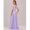 imageEverPretty Womens Sequin Sparkly VNeck Short Sleeve ALine Floor Length Evening Dress 00734Lavender