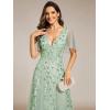 imageEverPretty Womens Sequin Sparkly VNeck Short Sleeve ALine Floor Length Evening Dress 00734Mint Green