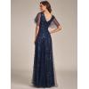 imageEverPretty Womens Sequin Sparkly VNeck Short Sleeve ALine Floor Length Evening Dress 00734Navy Blue