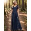 imageEverPretty Womens Sequin Sparkly VNeck Short Sleeve ALine Floor Length Evening Dress 00734Navy Blue