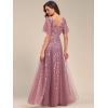 imageEverPretty Womens Sequin Sparkly VNeck Short Sleeve ALine Floor Length Evening Dress 00734Orchid