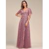 imageEverPretty Womens Sequin Sparkly VNeck Short Sleeve ALine Floor Length Evening Dress 00734Orchid
