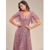 imageEverPretty Womens Sequin Sparkly VNeck Short Sleeve ALine Floor Length Evening Dress 00734Orchid