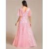 imageEverPretty Womens Sequin Sparkly VNeck Short Sleeve ALine Floor Length Evening Dress 00734Pink
