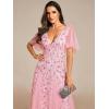 imageEverPretty Womens Sequin Sparkly VNeck Short Sleeve ALine Floor Length Evening Dress 00734Pink