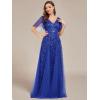 imageEverPretty Womens Sequin Sparkly VNeck Short Sleeve ALine Floor Length Evening Dress 00734Sapphire Blue