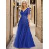 imageEverPretty Womens Sequin Sparkly VNeck Short Sleeve ALine Floor Length Evening Dress 00734Sapphire Blue