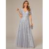 imageEverPretty Womens Sequin Sparkly VNeck Short Sleeve ALine Floor Length Evening Dress 00734Silver