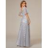 imageEverPretty Womens Sequin Sparkly VNeck Short Sleeve ALine Floor Length Evening Dress 00734Silver