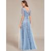 imageEverPretty Womens Sequin Sparkly VNeck Short Sleeve ALine Floor Length Evening Dress 00734Sky Blue