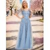 imageEverPretty Womens Sequin Sparkly VNeck Short Sleeve ALine Floor Length Evening Dress 00734Sky Blue