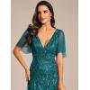 imageEverPretty Womens Sequin Sparkly VNeck Short Sleeve ALine Floor Length Evening Dress 00734Teal