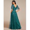 imageEverPretty Womens Sequin Sparkly VNeck Short Sleeve ALine Floor Length Evening Dress 00734Teal