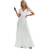 imageEverPretty Womens Sequin Sparkly VNeck Short Sleeve ALine Floor Length Evening Dress 00734White