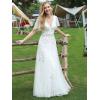 imageEverPretty Womens Sequin Sparkly VNeck Short Sleeve ALine Floor Length Evening Dress 00734White